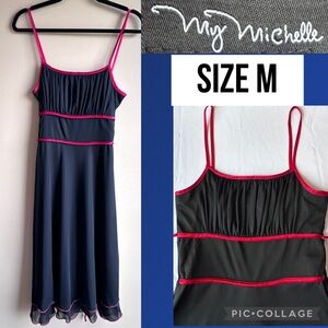 VTG My Michelle Womens Dress Spaghetti Straps Tie Waist 90s Y2K Midi Size Medium